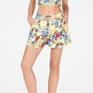 Guess High Rise Linen Tropical Floral Yellow Short
